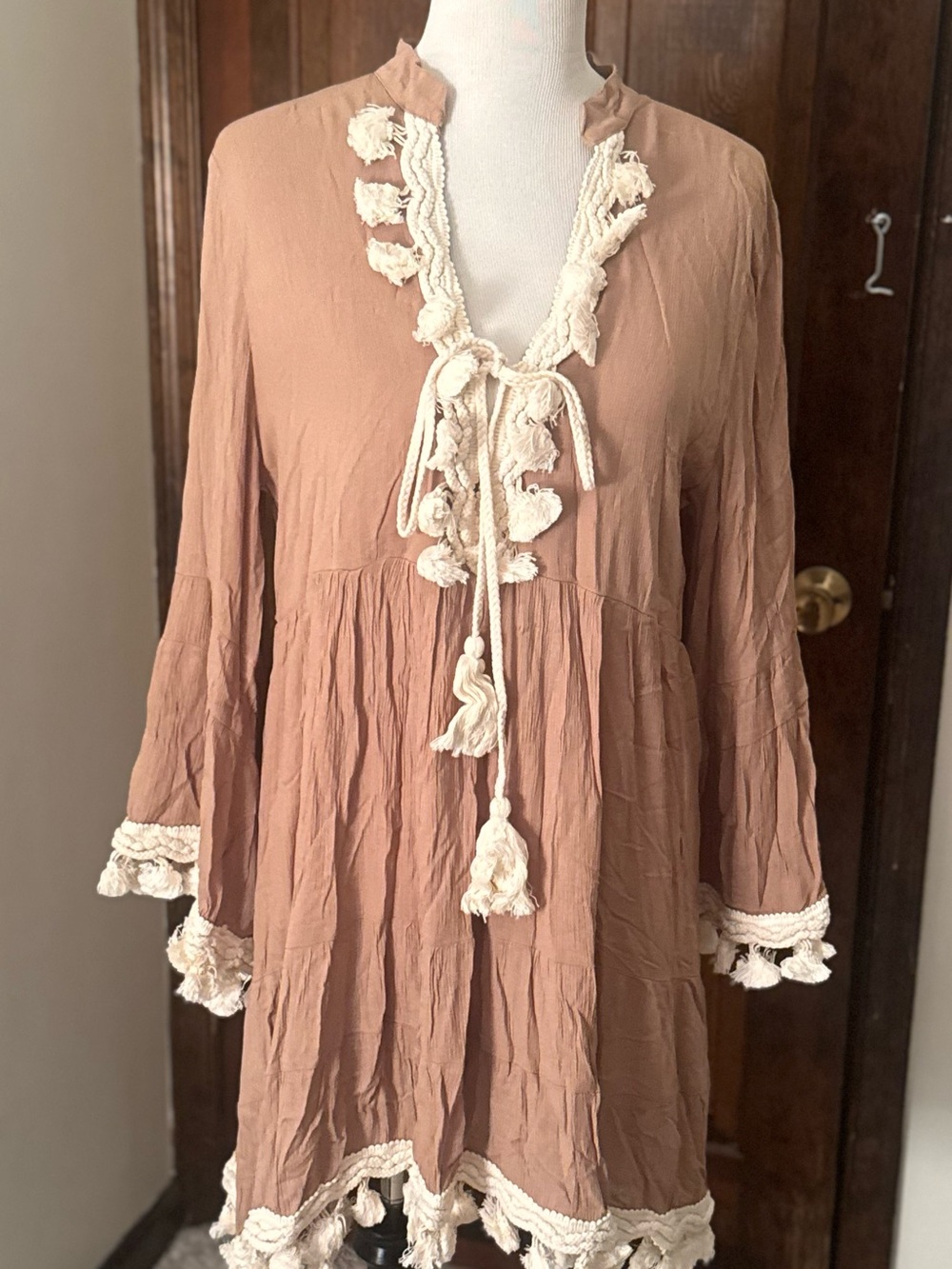 Women’s Tan Crochet-Trim Swim Coverup